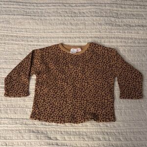 Zara Brown Leopard Print Kids Henley Shirt - Size 3-4 years